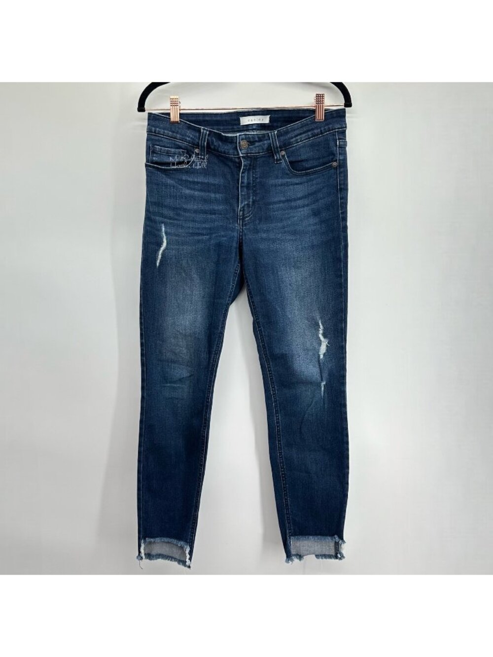 Eunina Low Rise Skinny Distressed Asymmetrical Raw Step Hem Ankle Jeans Size 29